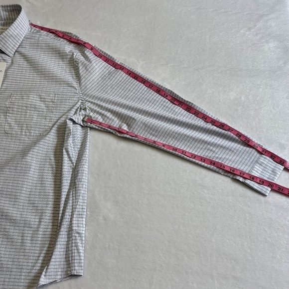 Calvin Klein Dress Shirt, Stretch, White/Blue Plaid, Neck, 17-17 1/2, 34/35, NWT - Picture 13 of 16